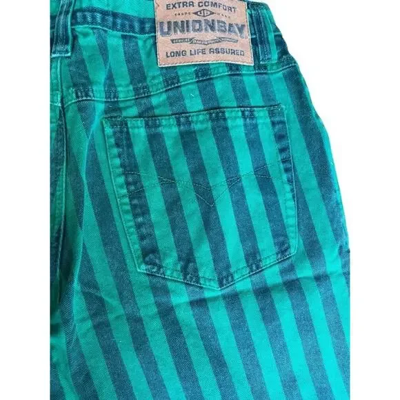 UNIONBAY Extra Comfort Women's 90s Preppy Bermuda Green Short Striped Size 32 - Picture 4 of 15